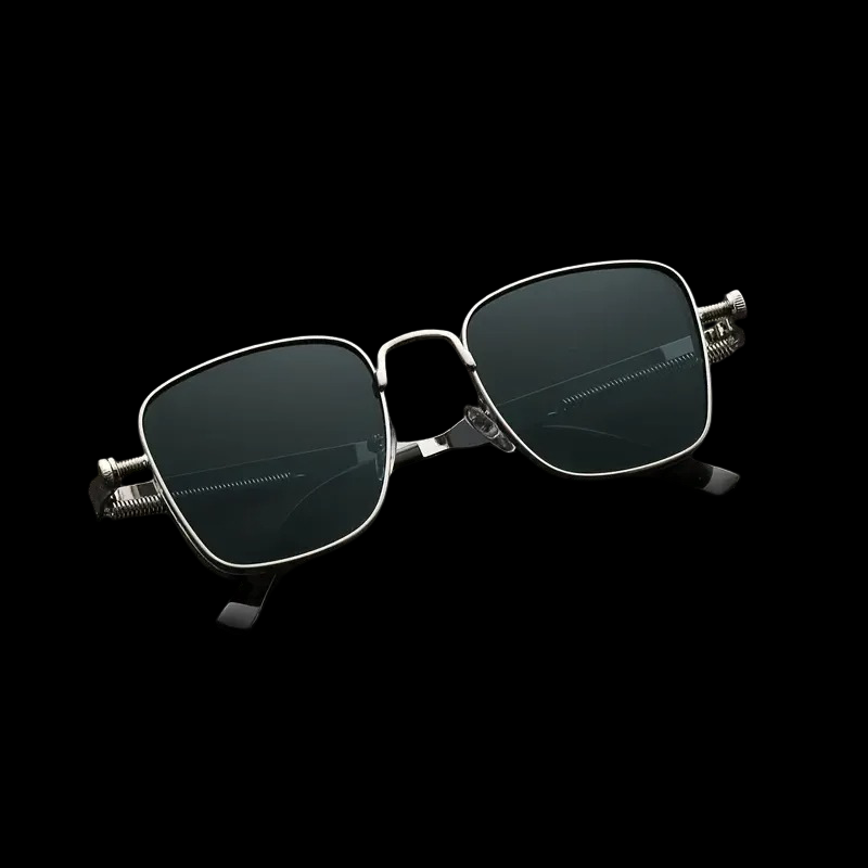 Retro Steampunk Square Sunglasses – Silver Frame & Dark Lens