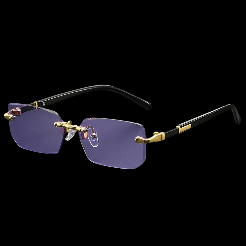 Vintage Rimless Square Sunglasses – Gold Steel Frame with Black Lenses