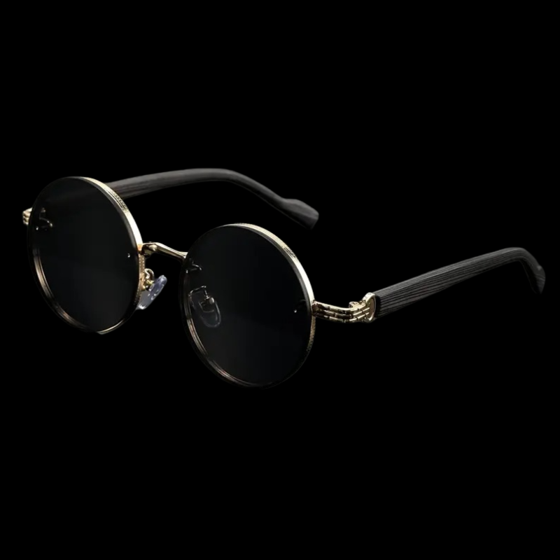Vintage Round Sunglasses – Woodgrain Frame & Tinted Lenses