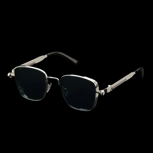 Retro Steampunk Square Sunglasses – Silver Frame & Dark Lens