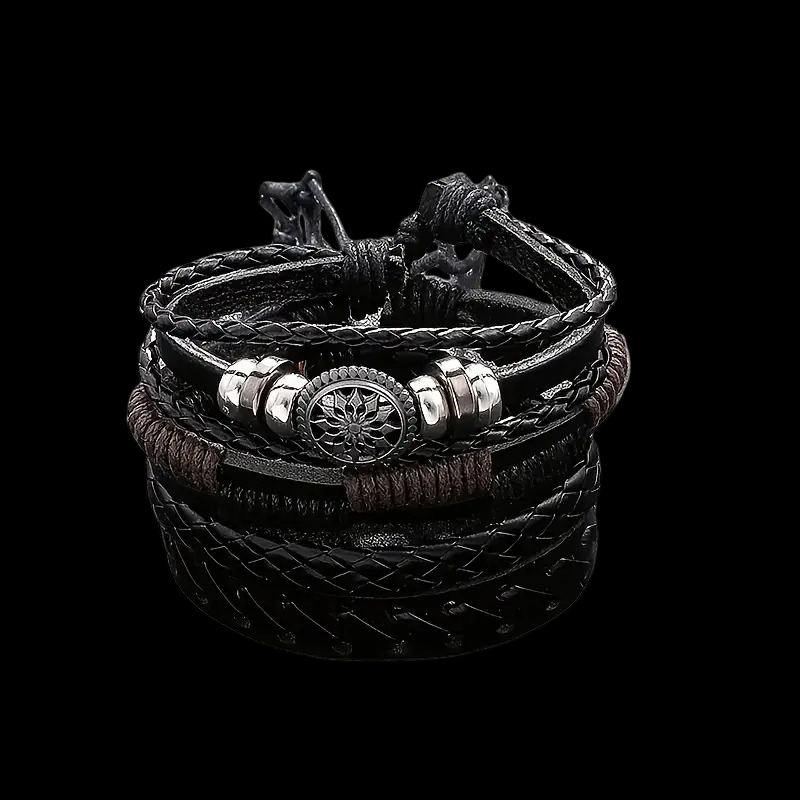 Vintage Leather Bracelet Set – 4 Pieces for Men