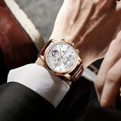 Vintage Chronograph Watch – Rose Gold & Moonphase