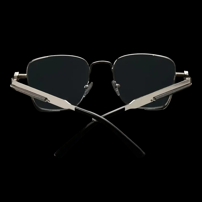 Retro Steampunk Square Sunglasses – Silver Frame & Dark Lens
